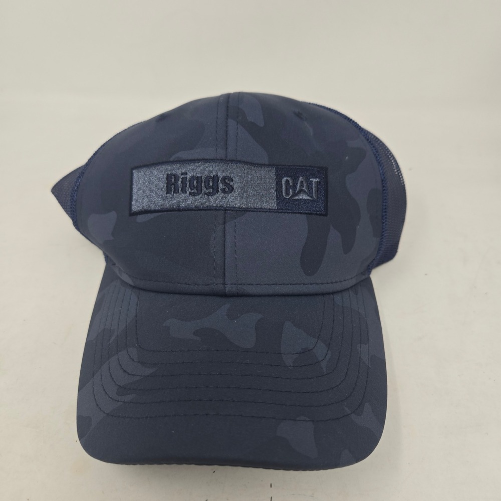CAT Caterpillar Riggs Navy Camo Trucker Hat Snapback Mesh Cap American Flag Logo